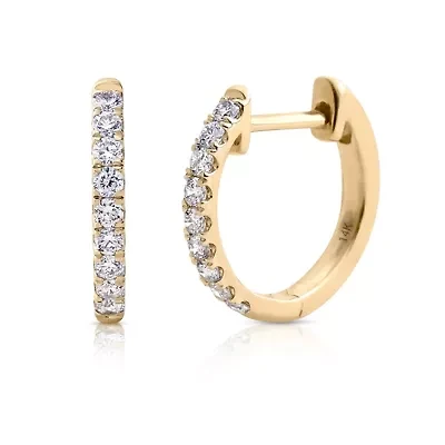 Lab Created 14k Solid Gold Diamond Grown Half Pavé Huggie Earrings