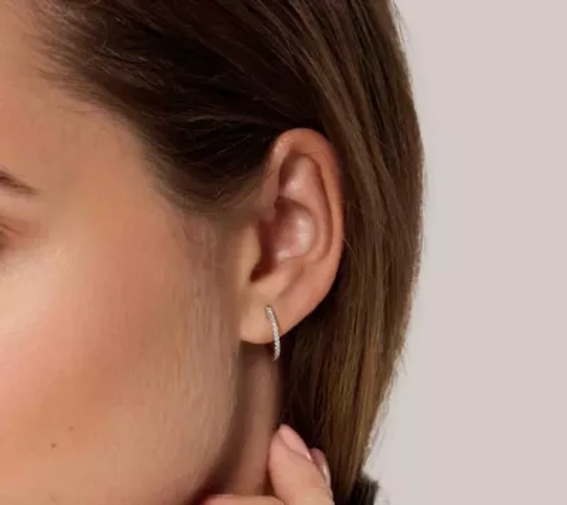 Lab Created 14k Solid Gold Diamond Grown Half Pavé Huggie Earrings