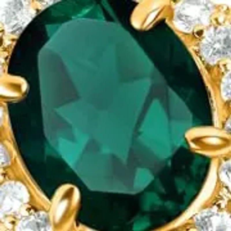 MAX + STONE Solid 10K Yellow Gold Green Emerald Rings For Women | Oval Cut May Birthstone Ring Anti Tarnish 10kt Created Statement Cocktail Gemstone 8