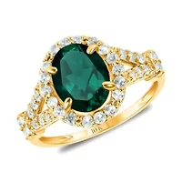 MAX + STONE Solid 10K Yellow Gold Green Emerald Rings For Women | Oval Cut May Birthstone Ring Anti Tarnish 10kt Created Statement Cocktail Gemstone 8