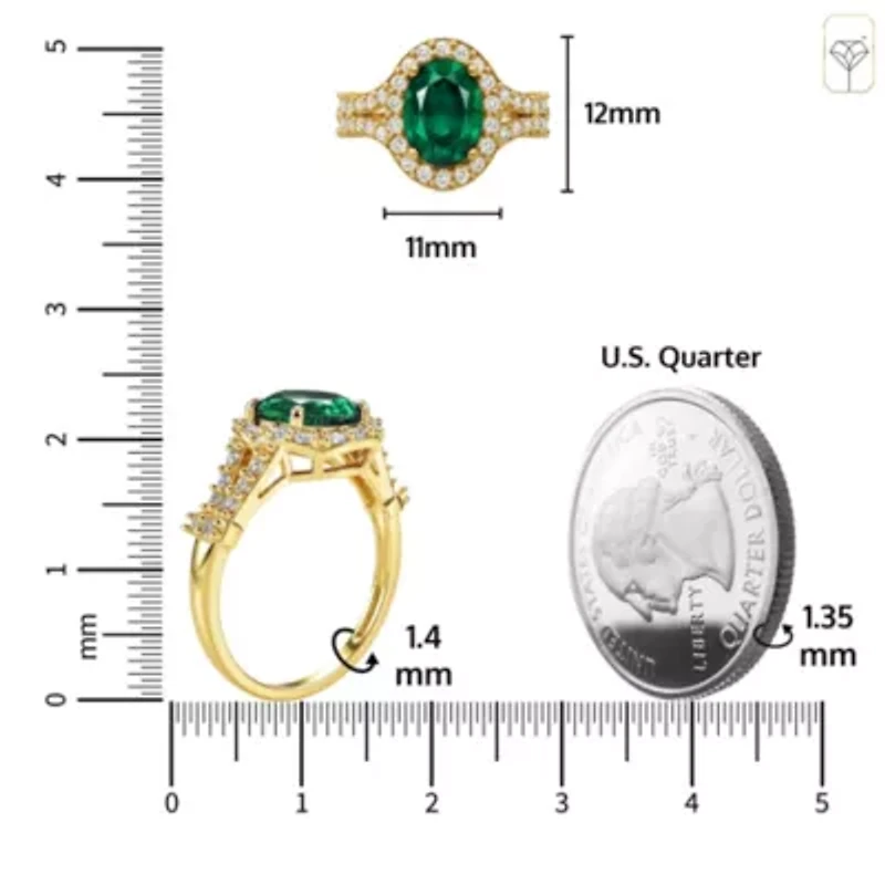 MAX + STONE Solid 10K Yellow Gold Green Emerald Rings For Women | Oval Cut May Birthstone Ring Anti Tarnish 10kt Created Statement Cocktail Gemstone 8