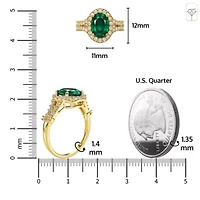 MAX + STONE Solid 10K Yellow Gold Green Emerald Rings For Women | Oval Cut May Birthstone Ring Anti Tarnish 10kt Created Statement Cocktail Gemstone 8