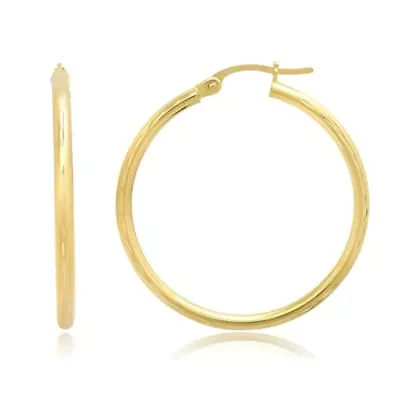 Solid 14K Gold Hoop Earrings for Women | 12mm Diamond Cut Yellow Real Gold Hoop Earrings | Hypoallergenic 14 Karat Round Earring Hoops with Click-top Closure by MAX + STONE