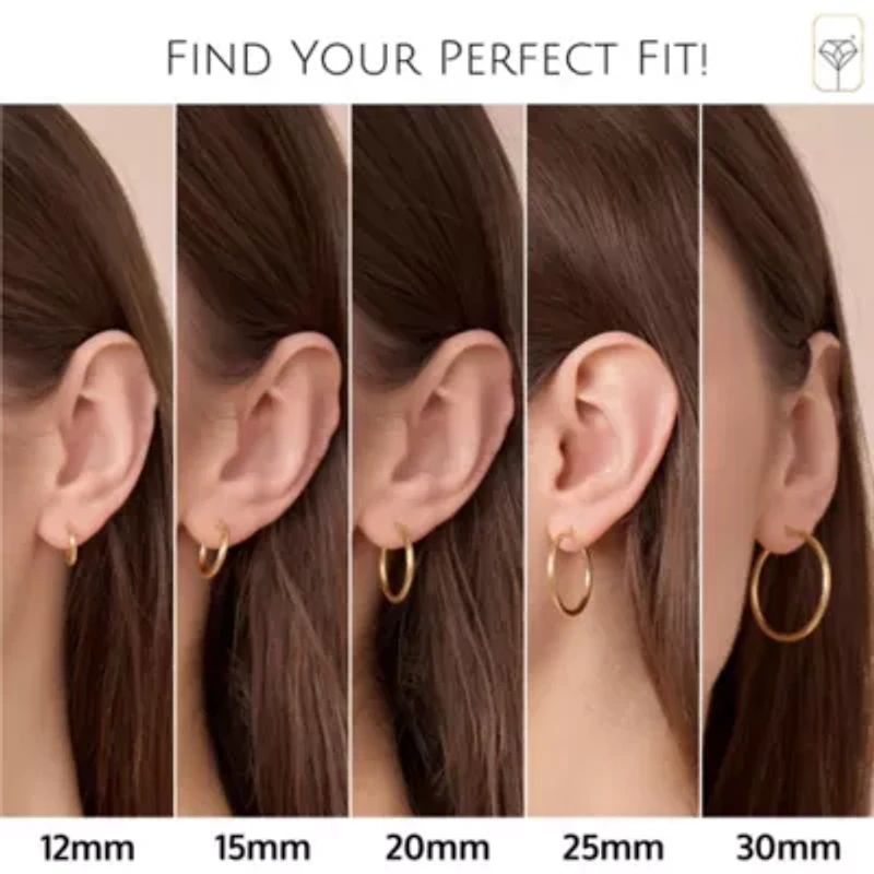 Solid 14K Gold Hoop Earrings for Women | 12mm Diamond Cut Yellow Real Gold Hoop Earrings | Hypoallergenic 14 Karat Round Earring Hoops with Click-top Closure by MAX + STONE
