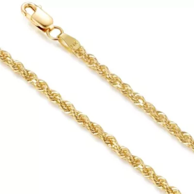 MAX + STONE Real 14k Gold Rope Chain for Women Men | 20 Inch Hypoallergenic Diamond Cut Yellow Hollow Anti-Tarnishing Chains Necklace