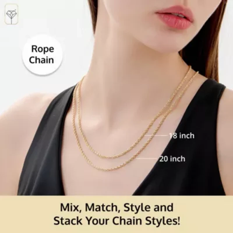 MAX + STONE Real 14k Gold Rope Chain for Women Men | 20 Inch Hypoallergenic Diamond Cut Yellow Hollow Anti-Tarnishing Chains Necklace