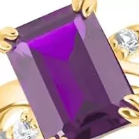 MAX + STONE Solid 10K Yellow Gold Purple Amethyst Rings For Women | Emerald Cut February Birthstone Ring Anti Tarnish 10kt Statement Cocktail Gemstone 6