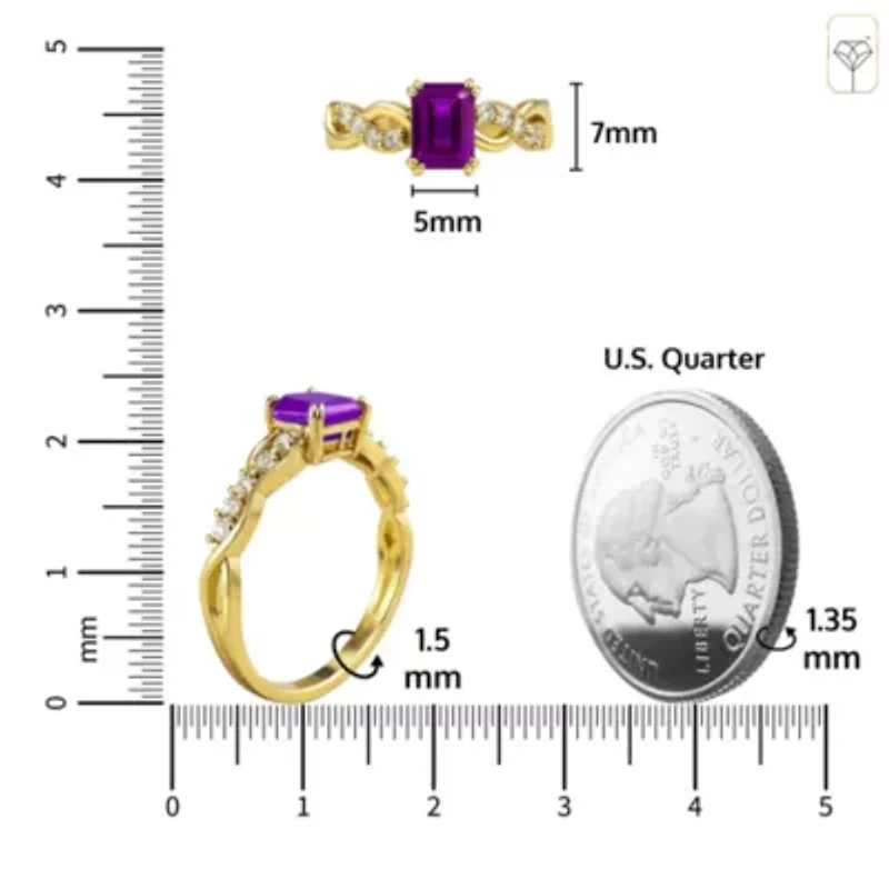 MAX + STONE Solid 10K Yellow Gold Purple Amethyst Rings For Women | Emerald Cut February Birthstone Ring Anti Tarnish 10kt Statement Cocktail Gemstone 6