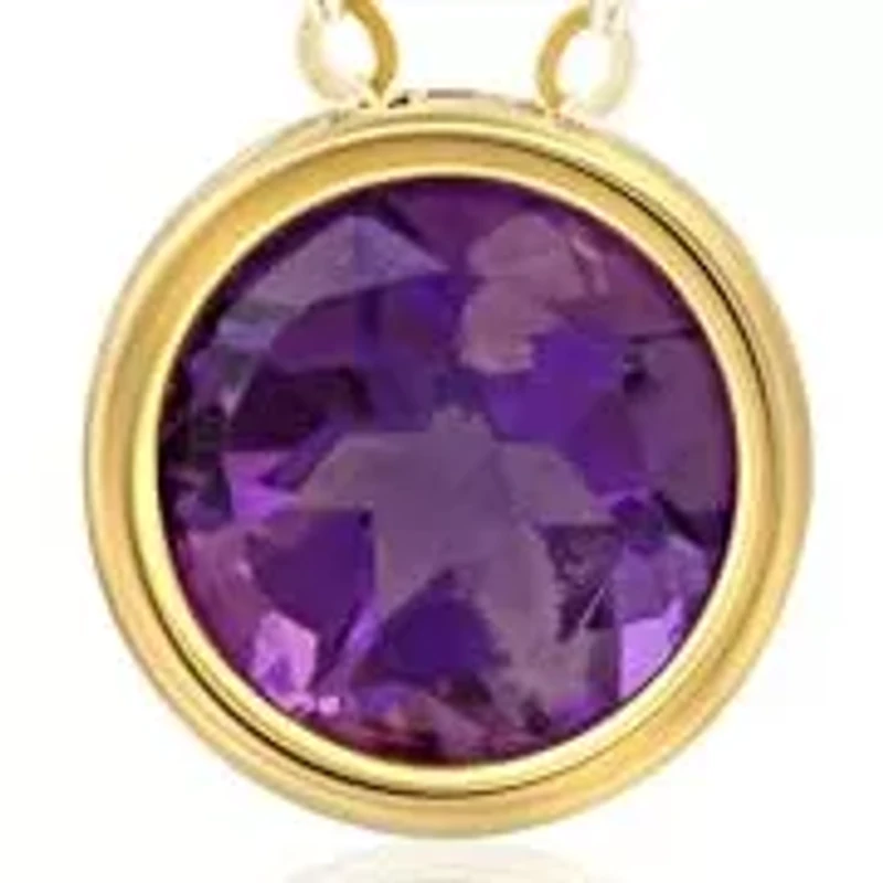 MAX + STONE 14k Yellow Gold Round Pendant Necklace for Women with 7 mm Created Red Ruby July Birthstone on 18 Inch Cable Chain Spring Ring Clasp bezel