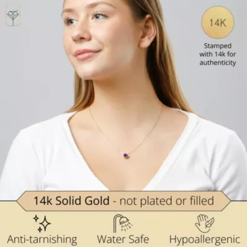 MAX + STONE 14k Yellow Gold Round Pendant Necklace for Women with 7 mm Created Red Ruby July Birthstone on 18 Inch Cable Chain Spring Ring Clasp bezel