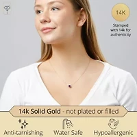 MAX + STONE 14k Yellow Gold Round Pendant Necklace for Women with 7 mm Created Red Ruby July Birthstone on 18 Inch Cable Chain Spring Ring Clasp bezel