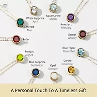 MAX + STONE 14k Yellow Gold Round Pendant Necklace for Women with 7 mm Created Red Ruby July Birthstone on 18 Inch Cable Chain Spring Ring Clasp bezel