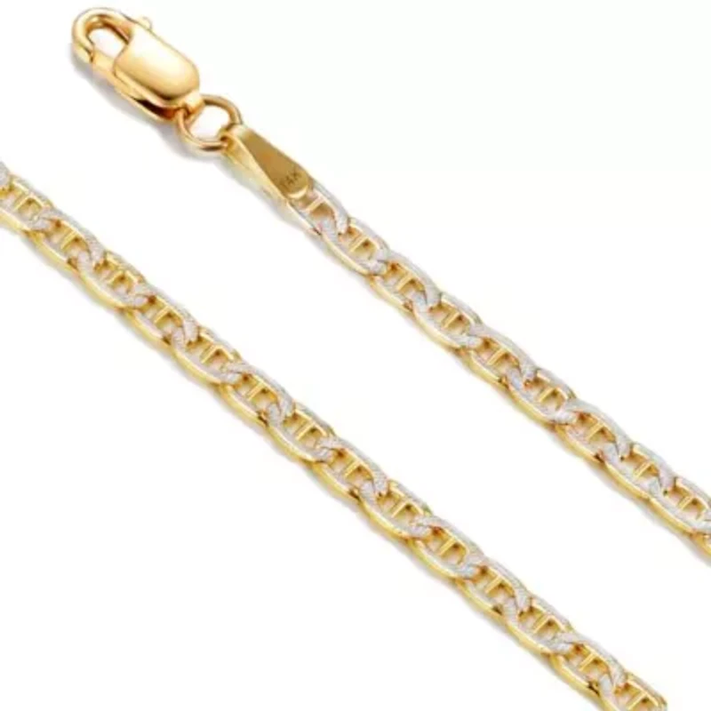 MAX + STONE Real 14k Gold Two Tone Mariner Chain Necklace for Women Men | 18 Inch Hypoallergenic Yellow Hollow Anti-Tarnishing Link Chains