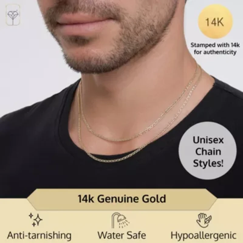 MAX + STONE Real 14k Gold Two Tone Mariner Chain Necklace for Women Men | 18 Inch Hypoallergenic Yellow Hollow Anti-Tarnishing Link Chains