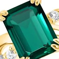 MAX + STONE Solid 10K White Gold Green Emerald Rings For Women | Cut May Birthstone Ring Anti Tarnish 10kt Statement Cocktail Gemstone 8