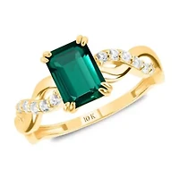 MAX + STONE Solid 10K White Gold Green Emerald Rings For Women | Cut May Birthstone Ring Anti Tarnish 10kt Statement Cocktail Gemstone 8