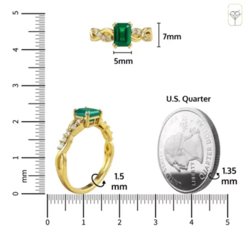 MAX + STONE Solid 10K White Gold Green Emerald Rings For Women | Cut May Birthstone Ring Anti Tarnish 10kt Statement Cocktail Gemstone 8