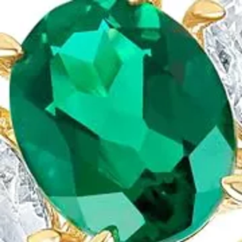 MAX + STONE Solid 10K Yellow Gold Green Emerald Rings for Women | Created May Birthstone Ring with Three Stones Anti Tarnish Statement Cocktail Gemstone 6