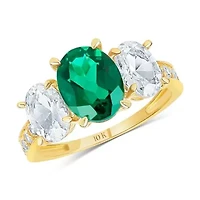 MAX + STONE Solid 10K Yellow Gold Green Emerald Rings for Women | Created May Birthstone Ring with Three Stones Anti Tarnish Statement Cocktail Gemstone 6