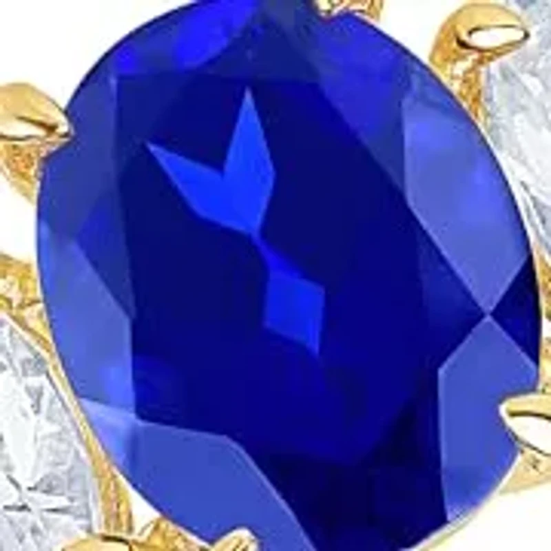 MAX + STONE Solid 10K Yellow Gold Blue Sapphire Rings for Women | Created September Birthstone Ring with Three Stones Anti Tarnish Statement Cocktail Gemstone 8