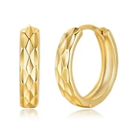 14K Gold Huggie Earrings for Women | Hypoallergenic Diamond Cut Solid Gold Huggie Earrings | 13mm Real 14kt Small Huggies Hoop Earring by MAX + STONE