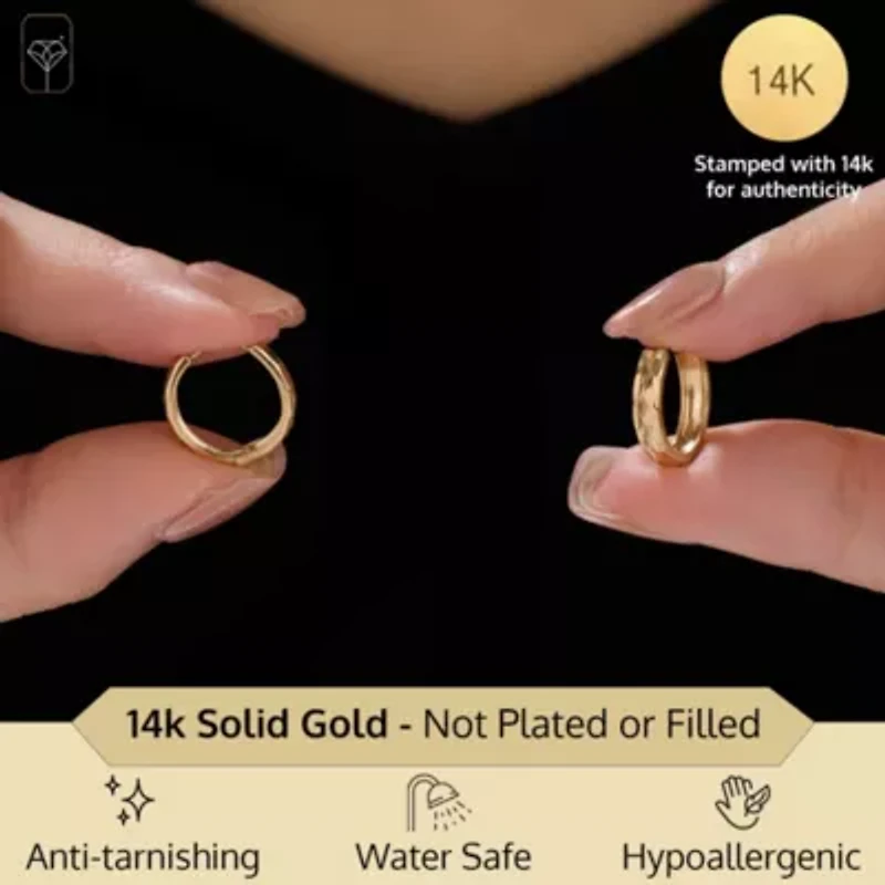 14K Gold Huggie Earrings for Women | Hypoallergenic Diamond Cut Solid Gold Huggie Earrings | 13mm Real 14kt Small Huggies Hoop Earring by MAX + STONE