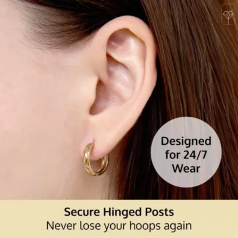 14K Gold Huggie Earrings for Women | Hypoallergenic Diamond Cut Solid Gold Huggie Earrings | 13mm Real 14kt Small Huggies Hoop Earring by MAX + STONE