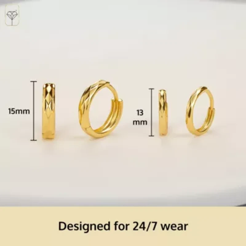 14K Gold Huggie Earrings for Women | Hypoallergenic Diamond Cut Solid Gold Huggie Earrings | 13mm Real 14kt Small Huggies Hoop Earring by MAX + STONE