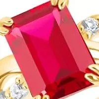 MAX + STONE Solid 10K White Gold Red Ruby Rings For Women | Emerald Cut July Birthstone Ring Anti Tarnish 10kt Statement Cocktail Gemstone 6