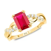 MAX + STONE Solid 10K White Gold Red Ruby Rings For Women | Emerald Cut July Birthstone Ring Anti Tarnish 10kt Statement Cocktail Gemstone 6