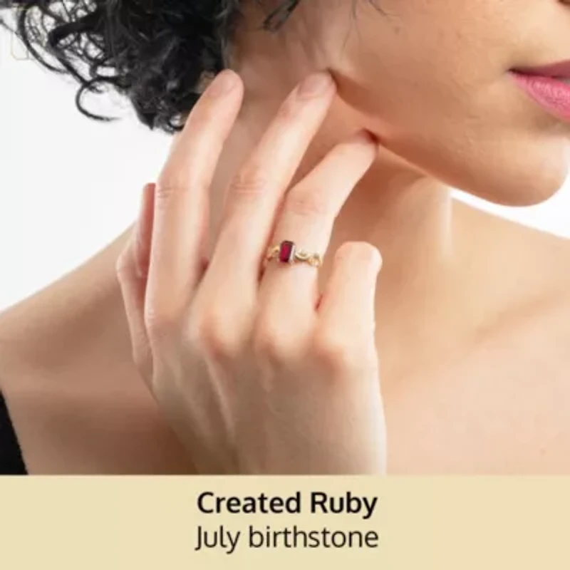 MAX + STONE Solid 10K White Gold Red Ruby Rings For Women | Emerald Cut July Birthstone Ring Anti Tarnish 10kt Statement Cocktail Gemstone 6