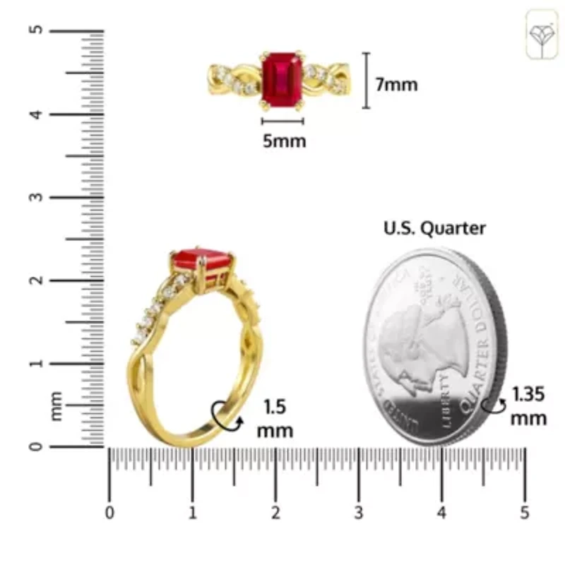MAX + STONE Solid 10K White Gold Red Ruby Rings For Women | Emerald Cut July Birthstone Ring Anti Tarnish 10kt Statement Cocktail Gemstone 6