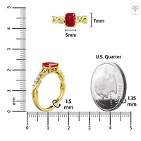MAX + STONE Solid 10K White Gold Red Ruby Rings For Women | Emerald Cut July Birthstone Ring Anti Tarnish 10kt Statement Cocktail Gemstone 6