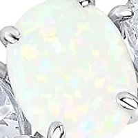 MAX + STONE Solid 10K White Gold Opal Rings for Women | Created October Birthstone Ring with Three Stones Anti Tarnish Statement Cocktail Gemstone 7