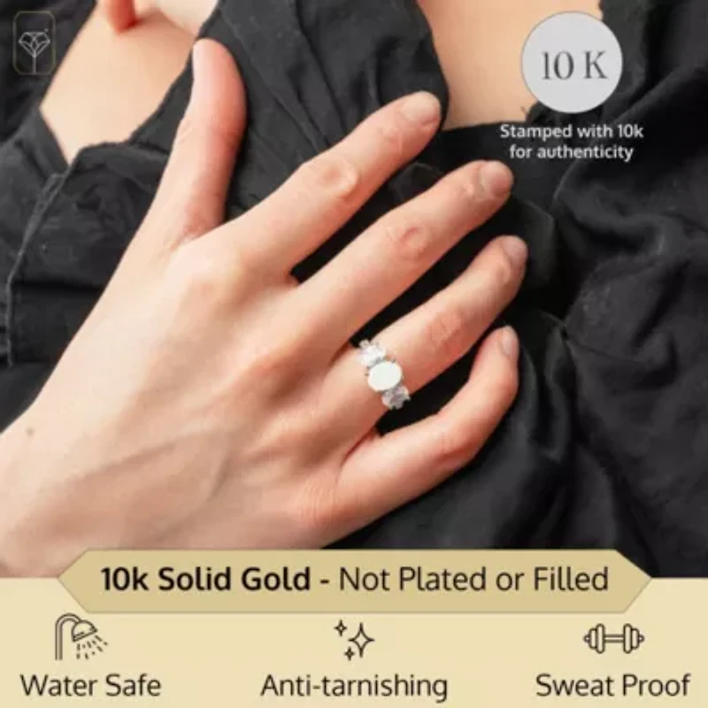 MAX + STONE Solid 10K White Gold Opal Rings for Women | Created October Birthstone Ring with Three Stones Anti Tarnish Statement Cocktail Gemstone 7