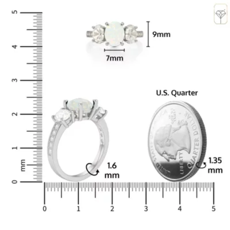 MAX + STONE Solid 10K White Gold Opal Rings for Women | Created October Birthstone Ring with Three Stones Anti Tarnish Statement Cocktail Gemstone 7