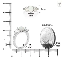 MAX + STONE Solid 10K White Gold Opal Rings for Women | Created October Birthstone Ring with Three Stones Anti Tarnish Statement Cocktail Gemstone 7