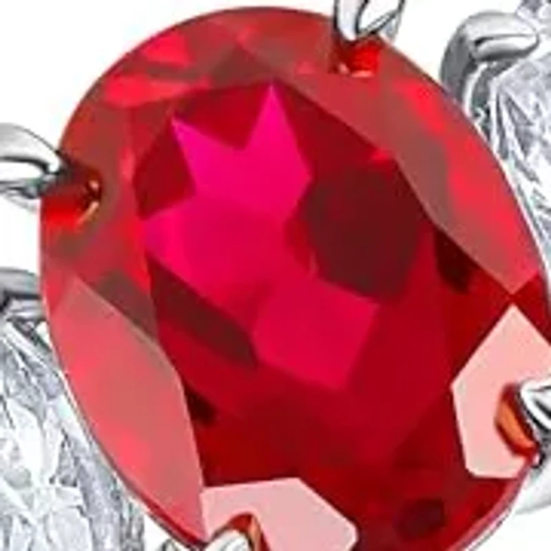 MAX + STONE Solid 10K Yellow Gold Red Ruby Rings for Women | Created July Birthstone Ring with Three Stones Anti Tarnish Statement Cocktail Gemstone 6