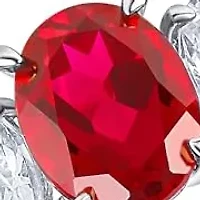 MAX + STONE Solid 10K Yellow Gold Red Ruby Rings for Women | Created July Birthstone Ring with Three Stones Anti Tarnish Statement Cocktail Gemstone 6