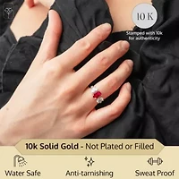 MAX + STONE Solid 10K Yellow Gold Red Ruby Rings for Women | Created July Birthstone Ring with Three Stones Anti Tarnish Statement Cocktail Gemstone 6