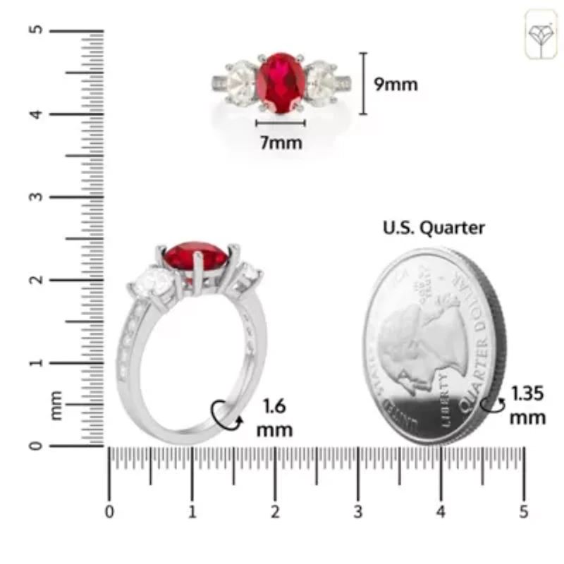 MAX + STONE Solid 10K Yellow Gold Red Ruby Rings for Women | Created July Birthstone Ring with Three Stones Anti Tarnish Statement Cocktail Gemstone 6