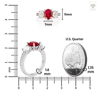 MAX + STONE Solid 10K Yellow Gold Red Ruby Rings for Women | Created July Birthstone Ring with Three Stones Anti Tarnish Statement Cocktail Gemstone 6