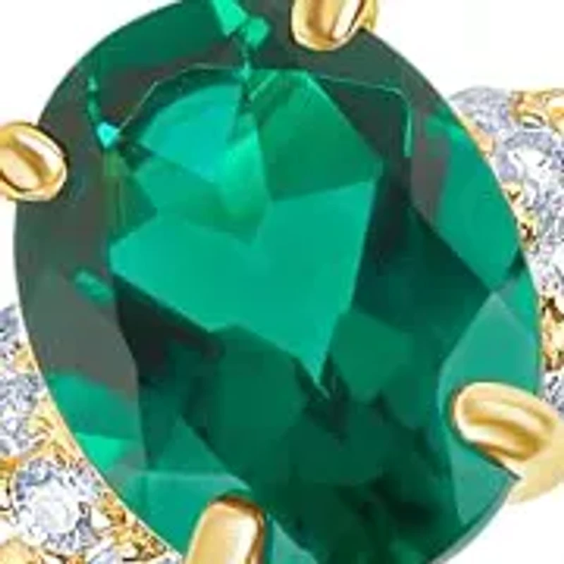 MAX + STONE Solid 10K Yellow Gold Green Emerald Rings for Women | Created May Birthstone Ring Anti Tarnish 10kt Statement Cocktail Gemstone 6