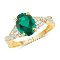 MAX + STONE Solid 10K Yellow Gold Green Emerald Rings for Women | Created May Birthstone Ring Anti Tarnish 10kt Statement Cocktail Gemstone 6
