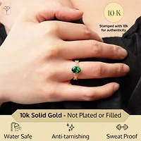 MAX + STONE Solid 10K Yellow Gold Green Emerald Rings for Women | Created May Birthstone Ring Anti Tarnish 10kt Statement Cocktail Gemstone 6