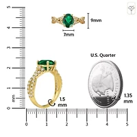 MAX + STONE Solid 10K Yellow Gold Green Emerald Rings for Women | Created May Birthstone Ring Anti Tarnish 10kt Statement Cocktail Gemstone 6