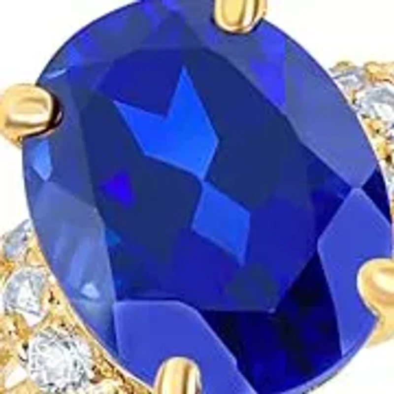 MAX + STONE Solid 10K Yellow Gold Blue Sapphire Rings for Women | Created September Birthstone Ring Anti Tarnish 10kt Statement Cocktail Gemstone 7