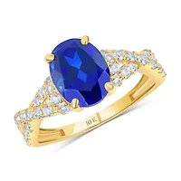 MAX + STONE Solid 10K Yellow Gold Blue Sapphire Rings for Women | Created September Birthstone Ring Anti Tarnish 10kt Statement Cocktail Gemstone 7