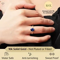 MAX + STONE Solid 10K Yellow Gold Blue Sapphire Rings for Women | Created September Birthstone Ring Anti Tarnish 10kt Statement Cocktail Gemstone 7