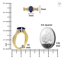 MAX + STONE Solid 10K Yellow Gold Blue Sapphire Rings for Women | Created September Birthstone Ring Anti Tarnish 10kt Statement Cocktail Gemstone 7